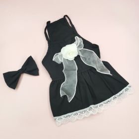Spring And Summer Dog Clothes Cat Clothing Pet Cotton Floral Slip Dress Mesh Skirt Dress (Option: Classic Style Black Dress-L)