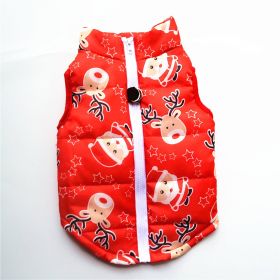 New Dog Clothes Winter Thickened Dog Cotton-padded Jacket Waistcoat Vest Down Silk Cotton Traction Buckle (Option: Christmas Red Old Man-L)